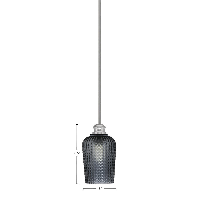 Mini-luminaire suspendu suspendu avec tige en verre texturé fumée 5 po Edge, Nickel brossé