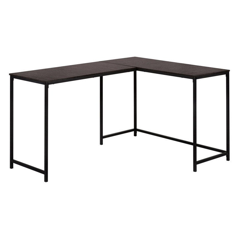 Bureau d'ordinateur moderne en forme de L avec tiroir à dossiers suspendus et rangement, 150 cm de long, plateau en stratifié brun, structure en métal noir, élégant et fonctionnel, pour ordinateur portable, longueur 147 cm, stratifié, métal, tout inclus