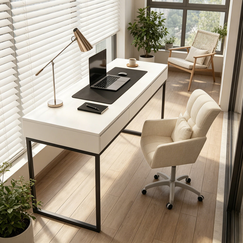 Modern Rectangular Wooden Desks with Iron Base