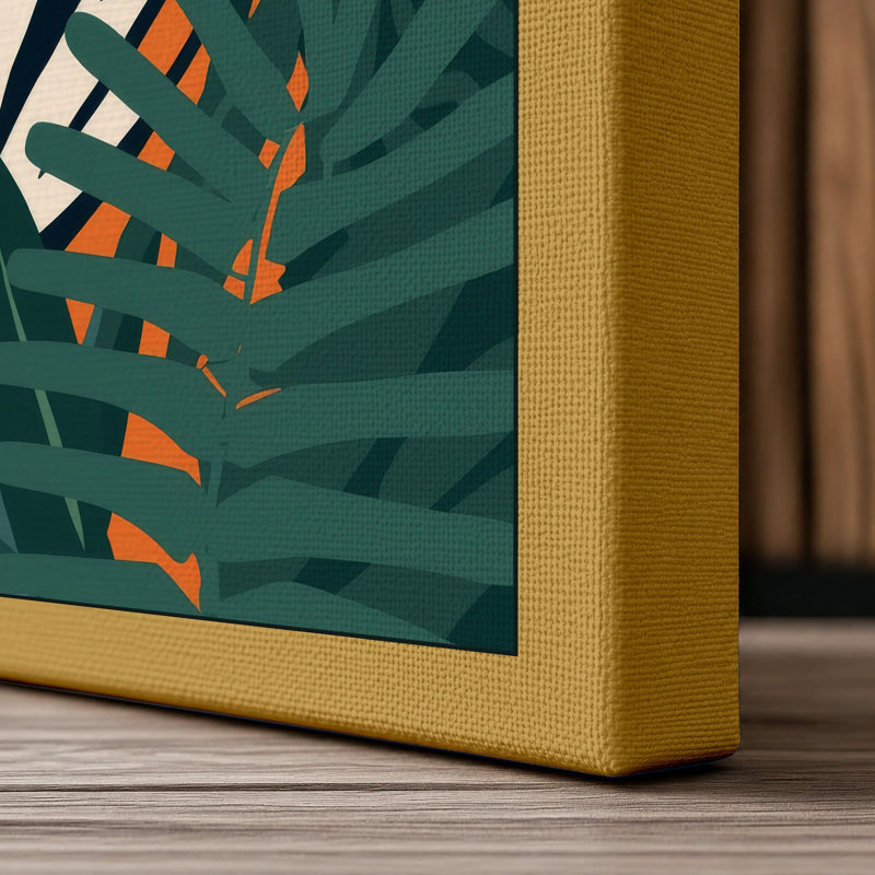 Tiger in Jungle Depths Tropical - Wrapped Canvas, 18x12 - 45.7 x 30.5 cm, Ochre Border