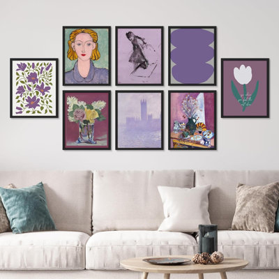 " Purple Female Portrait Lavender Flowers " 8 - Pieces