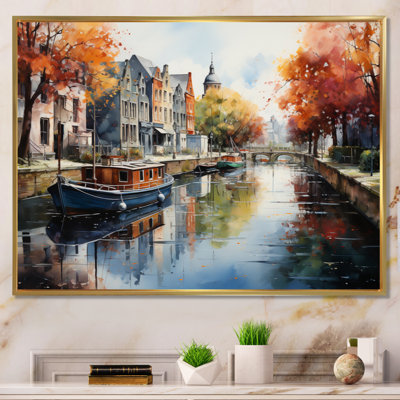 " Orange Canal Vibrant Waterways Pointillism "