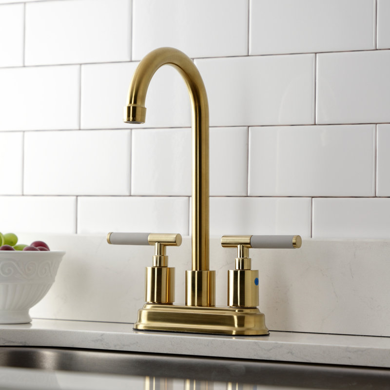 Kingston Brass Kaiser Two-Handle 2-Hole Deck Mount Bar Faucet, Brushed Brass