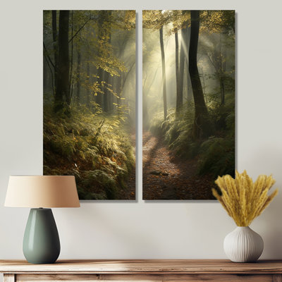 Misty Trail In The Woods I - Art mural sur toile vert 2 panneaux