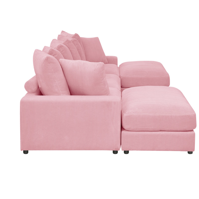 Canapé modulaire réversible de 89 po avec repose-pieds Arzuaga, Blush Pink Corduroy, H 34 po x l 122,5 po x P 67,5 po