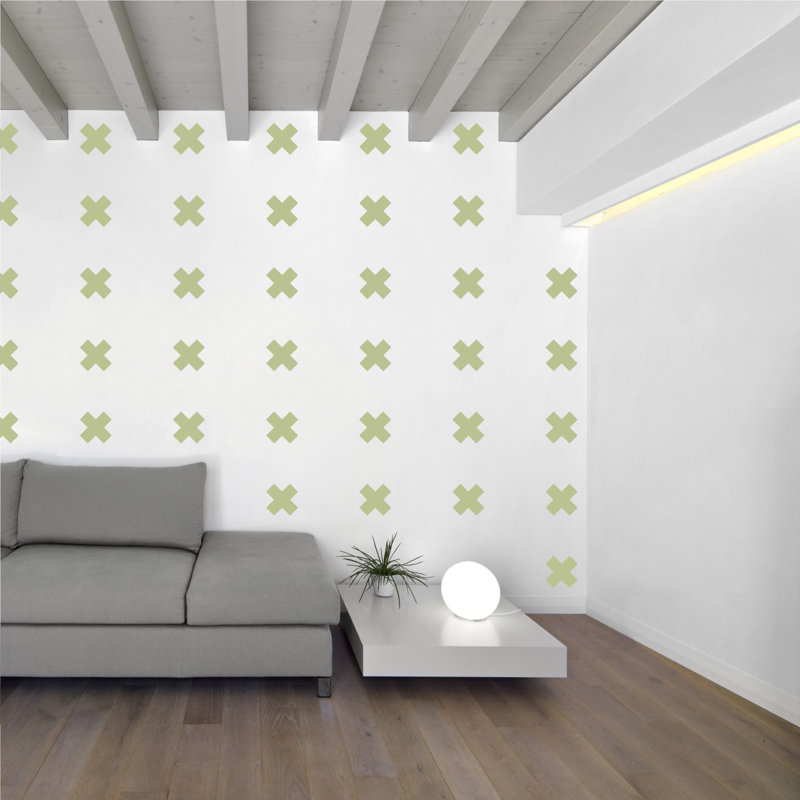 Décalcomanie murale à motifs croisés suisses, Céladon, H 6 po x l 6 po x P 0,01 po