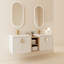 Meuble-lavabo mural 60 po. Couleur blanc brillant. Lavabo et petit rangement inclus. Bassin en céramique, fabrication en contreplaqué. 2 armoires et lavabos. Assemblage requis, montage moderne, blanc. Tablettes.-543456840