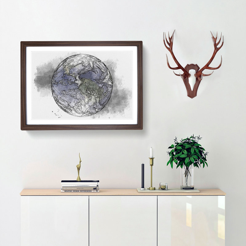 View Of The Americas Of Planet Earth - Single Picture Frame Painting on MDF, 45cm H x 63cm W x 2cm D, Walnut Framed