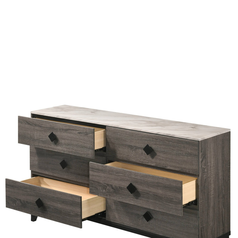Commode à finition en faux marbre et dessus en chêne gris Avantika (commode) Avantika