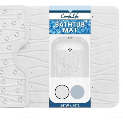 Rectangle Non-Slip Shower and Bath Mat,16x40inch,Cream