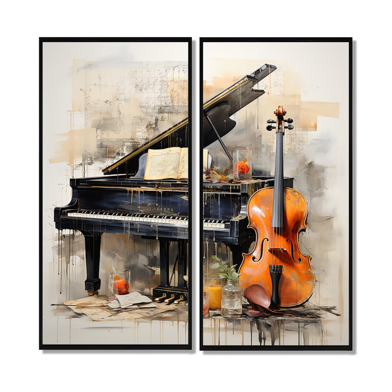 Mélodie musicale mélodique - art mural traditionnel orange, 40" H x 40" W, Framed Print without Mat, Black