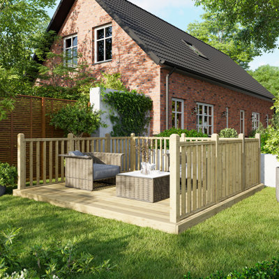 Powersheds 12 x 12ft Timber Pressure Treated Decking Kit - Handrails on Three Sides