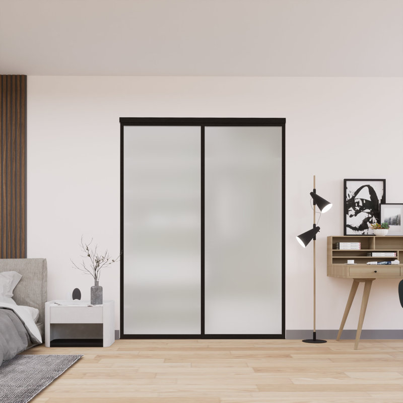 2 paravents en verre givré à 2 panneaux, portes de placard coulissantes, 72 po x 96 po, Blanc