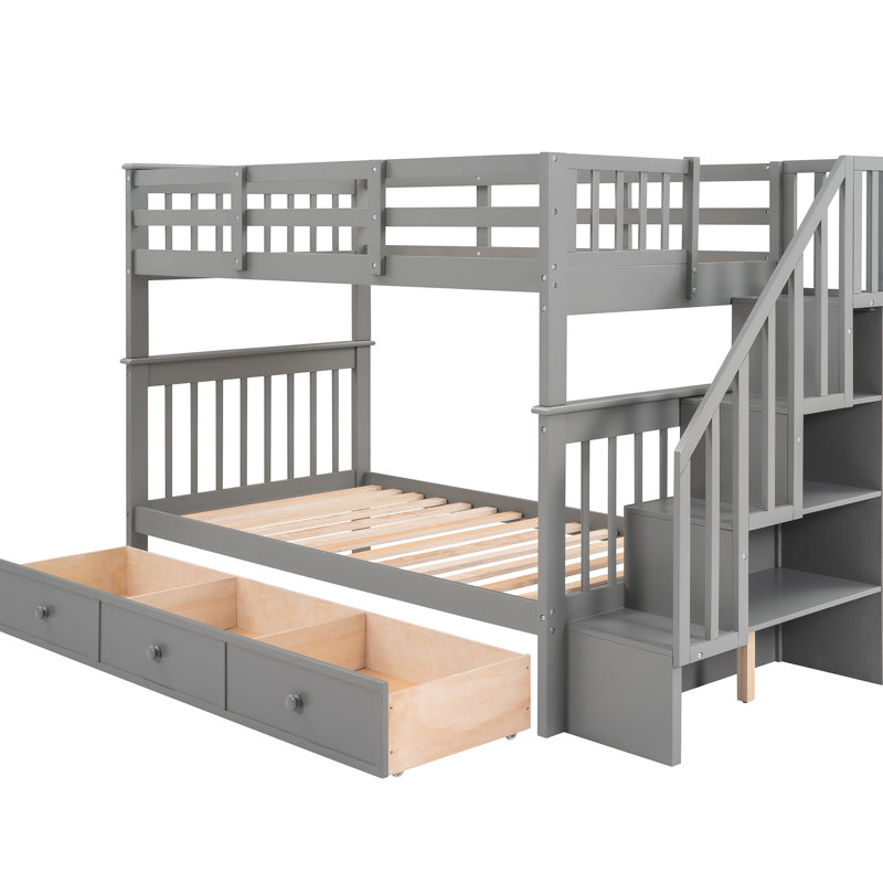 Twintwin Bunk Bed In Gray. Pine Legs And Frame. Functional Storage. Convertible To Two Separate Beds. Safe For Gray Bedroom Use. Construction. Ample Versatile Design.