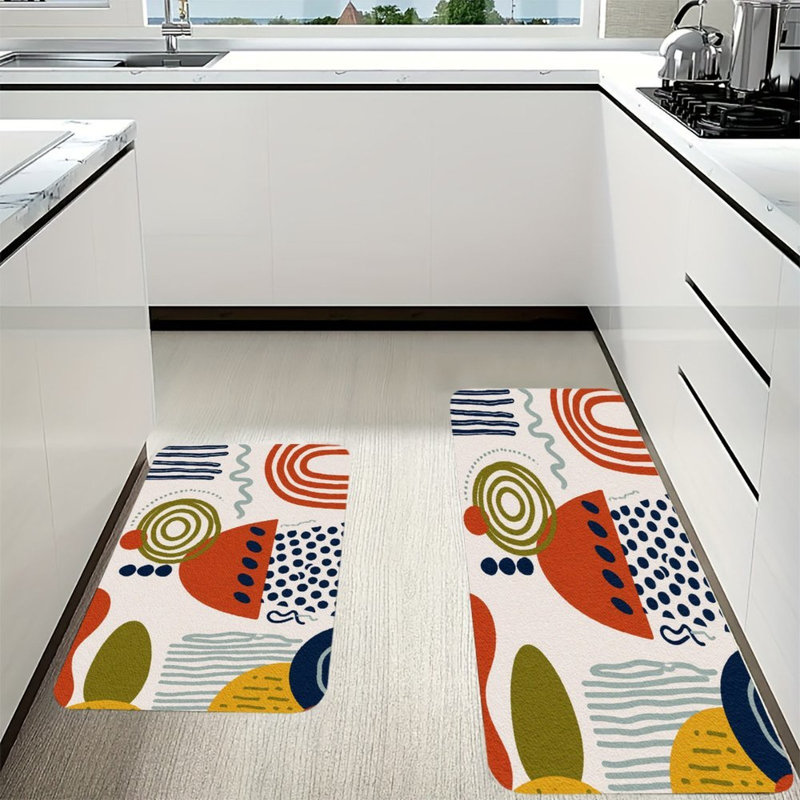 Tapis de cuisine moderne antidérapant à motif géométrique 2 pièces