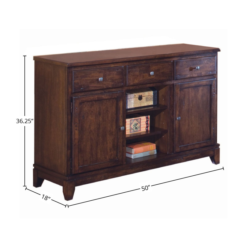 Boneta 50" Wide 3 Drawer Mango Solid Wood Server, Raisin 