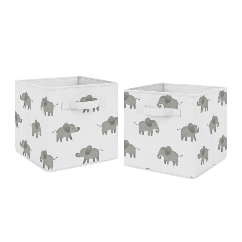 Gray and White Elephant Fabric Foldable Storage Bins Set