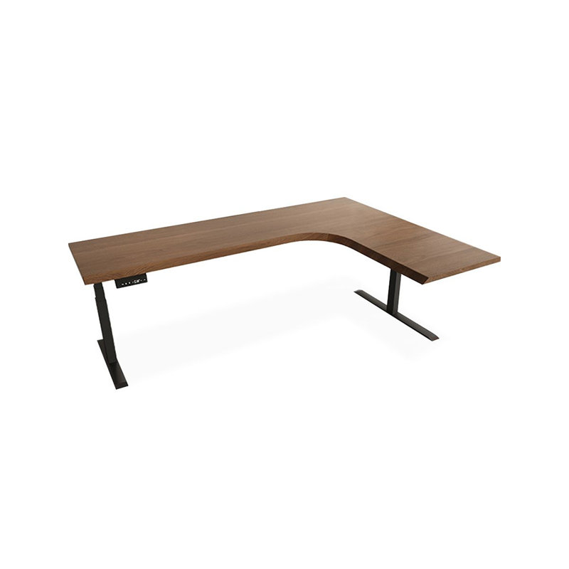 Bureau en bois massif en forme de L brun noisette + réglable en L noir + acier au carbone, 46.85" H x 62.99" W x 47.24" D
