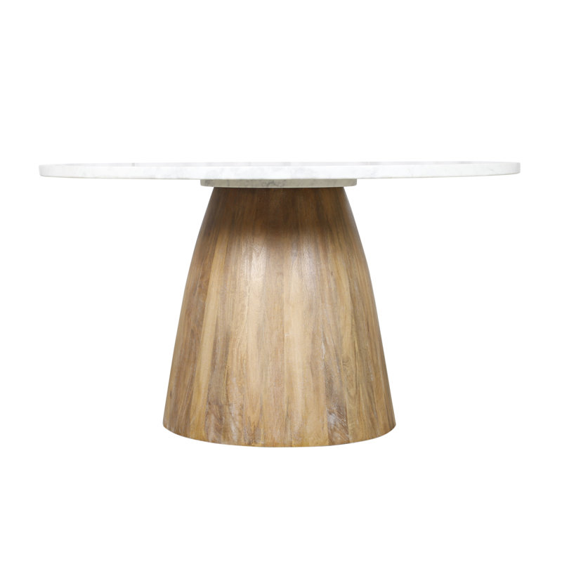 Jaden Natural White Marble Top Dining Table On Solid Wood Base