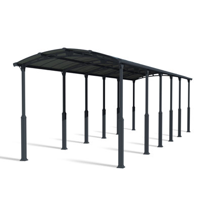 Palram - Canopia Arcadia Alpine 12' W x 42' D Polycarbonate Galvanized Steel Weather-Protected Carport Canopy for Cars Trucks RV Gray