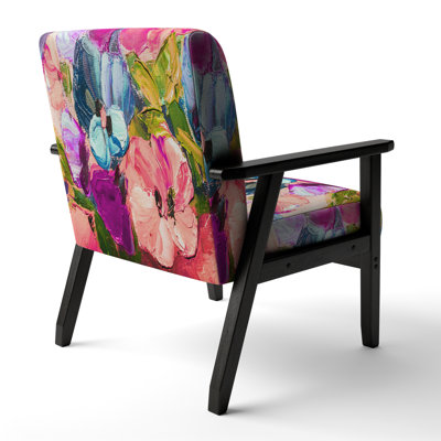 'Idona - Colorful Pink Purple Flowers - Upholstered Traditional Accent Arm Chair
