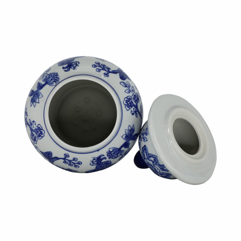 Grand pot Classic Chinoiserie pour la décoration intérieure - Pot de table décoratif en céramique avec couvercle pour tablette et plateau de table - Bleu et blanc