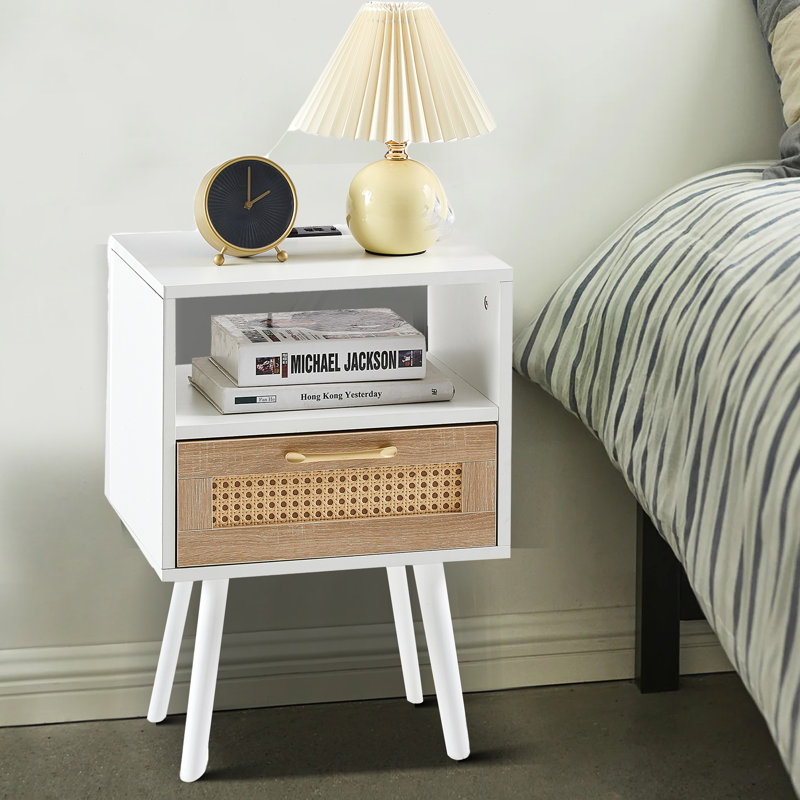 Table de chevet en bois manufacturé Wagoner, Blanc