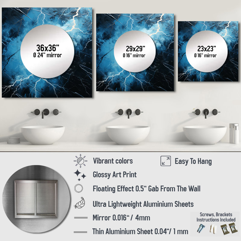 Delorus - Art mural miroir carré pour la salle de bain, 29 po x 29 po