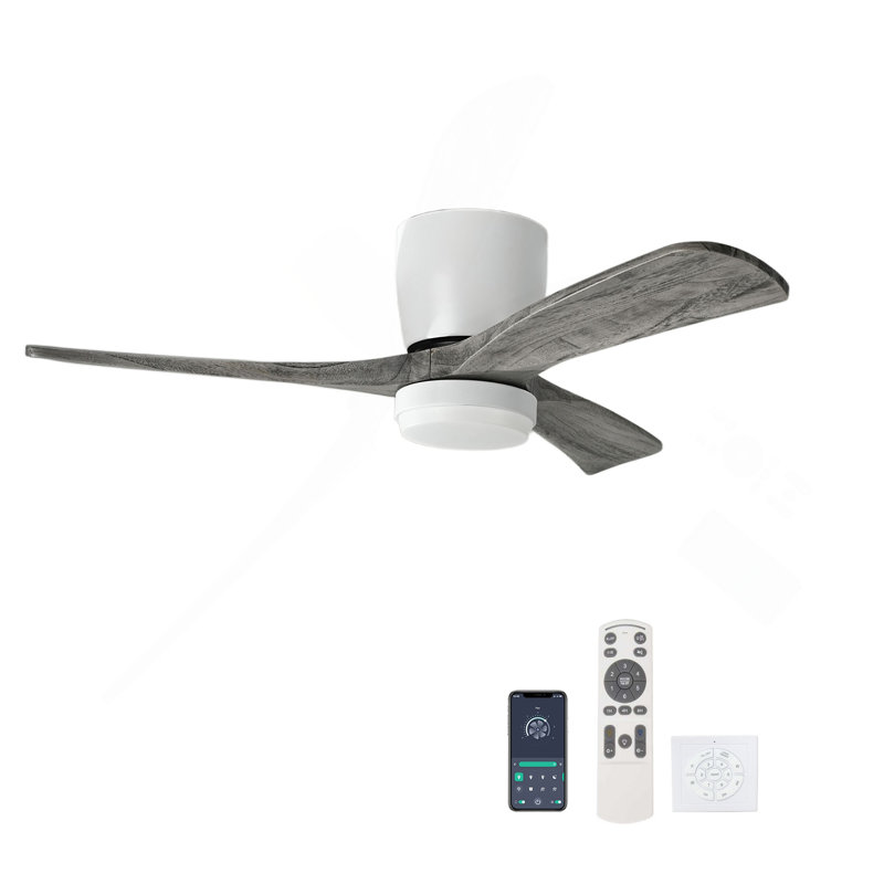 Ventilateur de plafond en bois massif 42 "avec plafonnier encastré, moteur à courant continu, Blanc / Gris