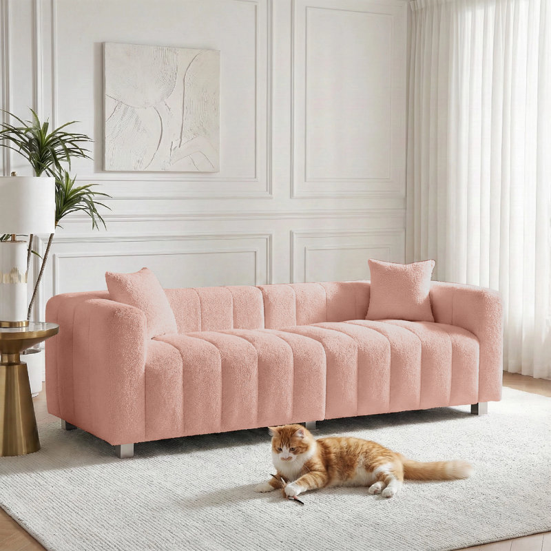 87.4-inch cloud sofa, the medieval cloud sofa in the living room, a large-sized fabric three-seater, Pink