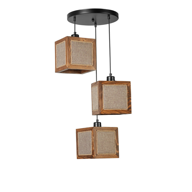 Chandle Chandelier, Walnut/Black/Rattan