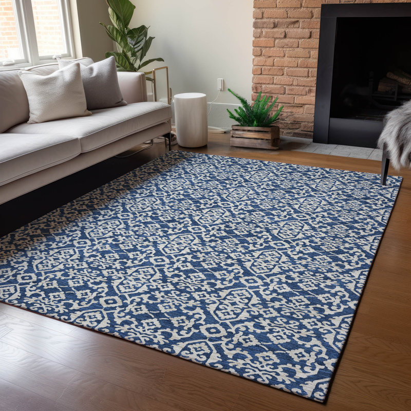 Machine Washable Indoor/Outdoor Chantille ACN2712 Casual Rug, Navy, 9' x 12'