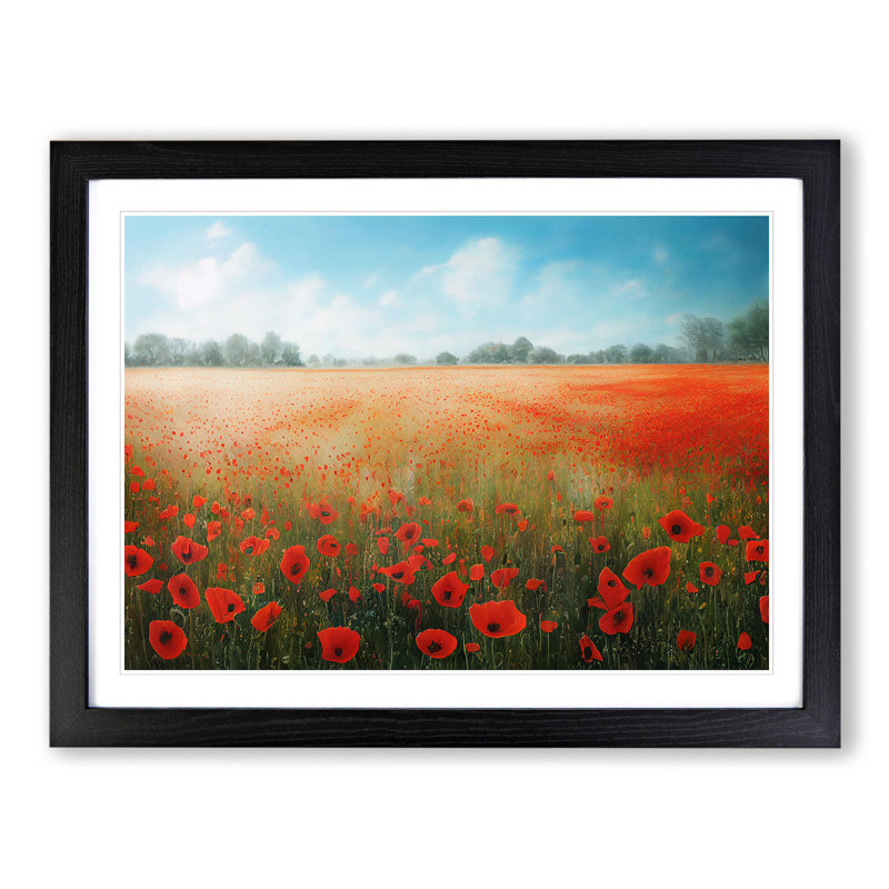 Mystical Poppies Flowers - Single Picture Frame Print, Black, 46cm H x 64cm W