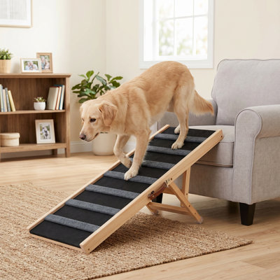 Rampe pour chien pour lit, longue rampe pliable en bois pour chien de 39,4 po, 5 hauteurs réglables de 15,2 po à 22,5 po avec tapis antidérapant, rampe pour animal portable pour voiture, lit, canapé, capacité maximale de 200 lb