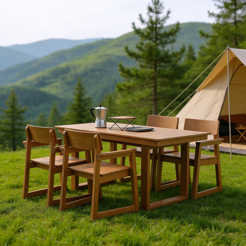 Ensemble de salle à manger d'extérieur 5 pièces en PEHD pour 4 personnes avec table et chaises avec accoudoirs résistant aux intempéries, parfait pour le patio, la terrasse ou la piscine.