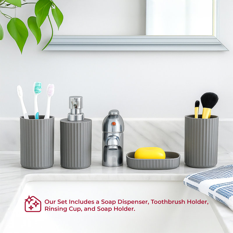 Carletha Bathroom Accessory Set, Grey