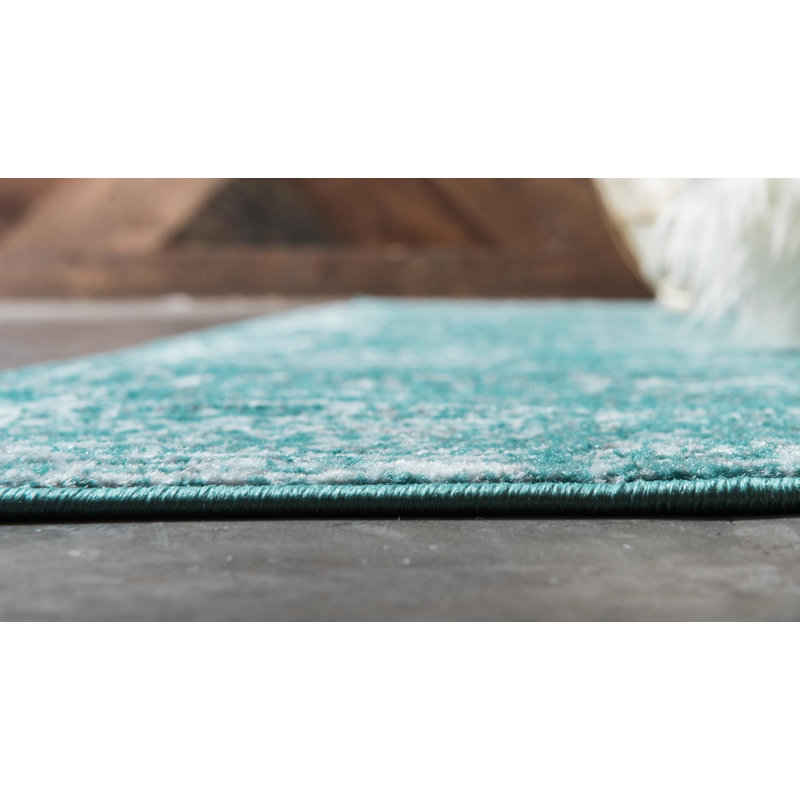 Tapis floral turquoise Brandt, Rectangle 5 pi 3 po x 8 pi