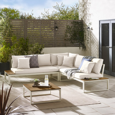 Loreto Outdoor 6 Seat Corner Sofa Set with In-Built Side Tables for Modern Garden Patio (Cover Included)
