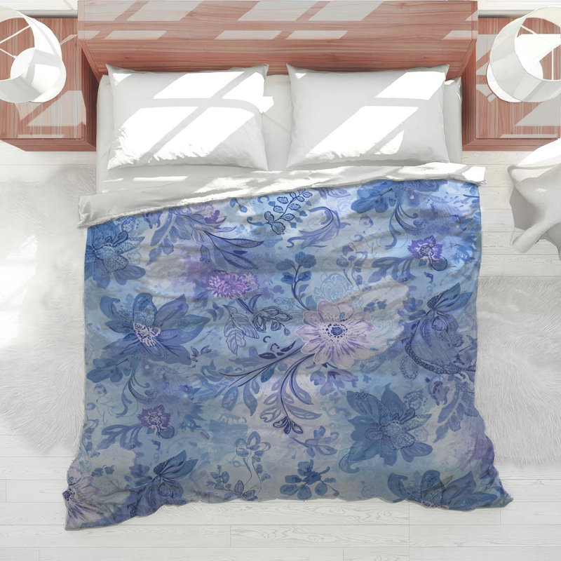 Blue Floral Pattern Comforter, Twin Extra Long