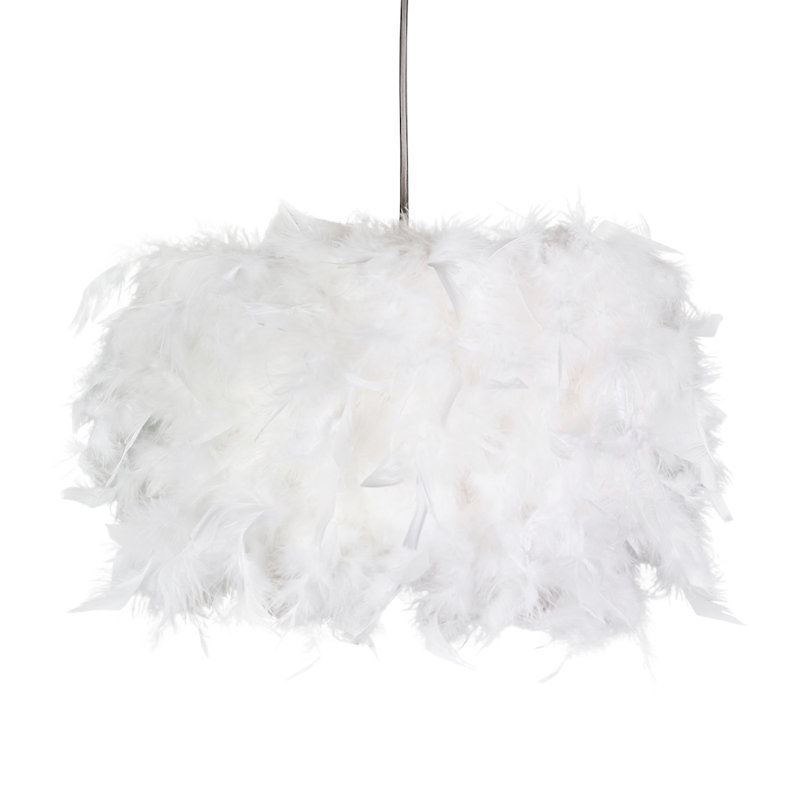 Modern Designer Real Feather Drum Lamp Shade with Inner Cotton Lining, White