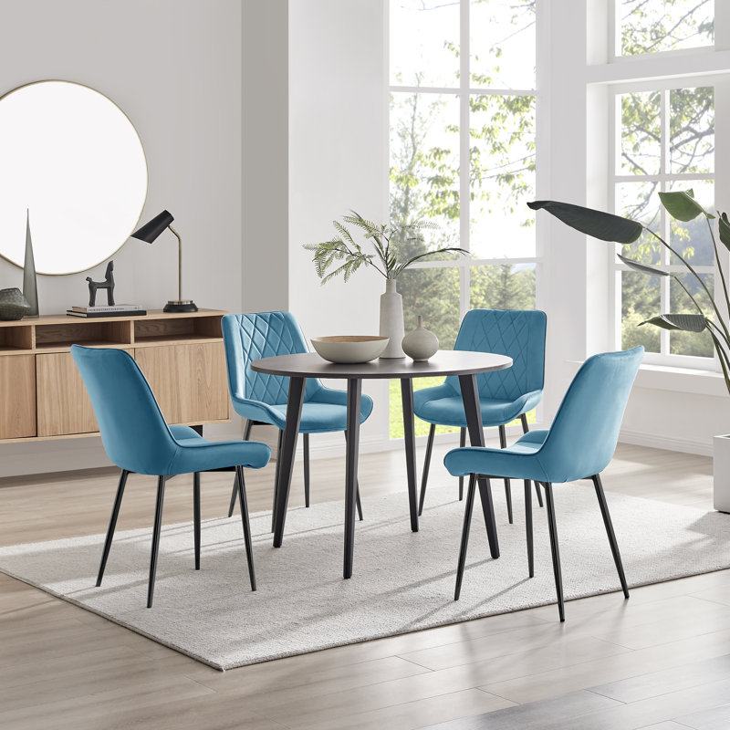 Betsab 4 - Person Dining Set, Walnut/Black, Blue