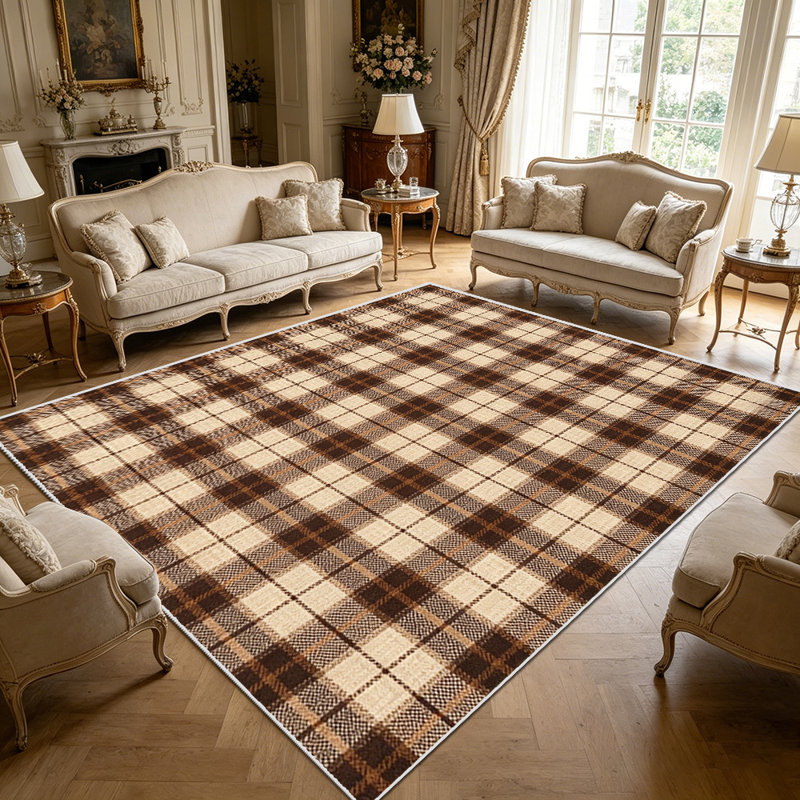 1PC Vintage Brown Beige Plaid Tartan area rugs, Soft and Comfortable, easy-to-maintain, machine washable Indoor floor mat, suitable for living room, bedroom, dining room, entryway, patio, porch, home lounge, Home Decor, Outdoor Decor.