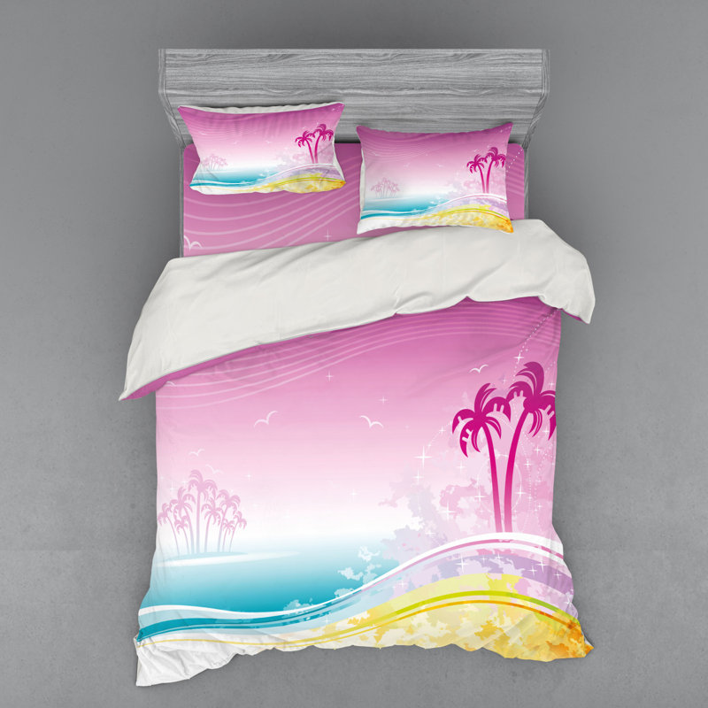 Ensemble de housse de couette en microfibre rose / bleu sarcelle / jaune Luau