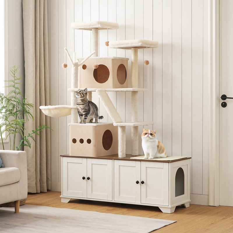 Arbre à chat avec double bac à litière L 45,3 po x H 68,9 po, Grège