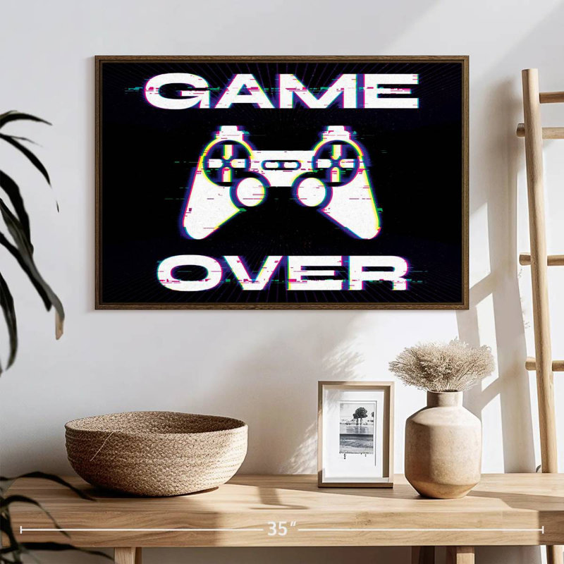 Game Over Glitch, 25 po x 17 po, Cadre flottant en noyer