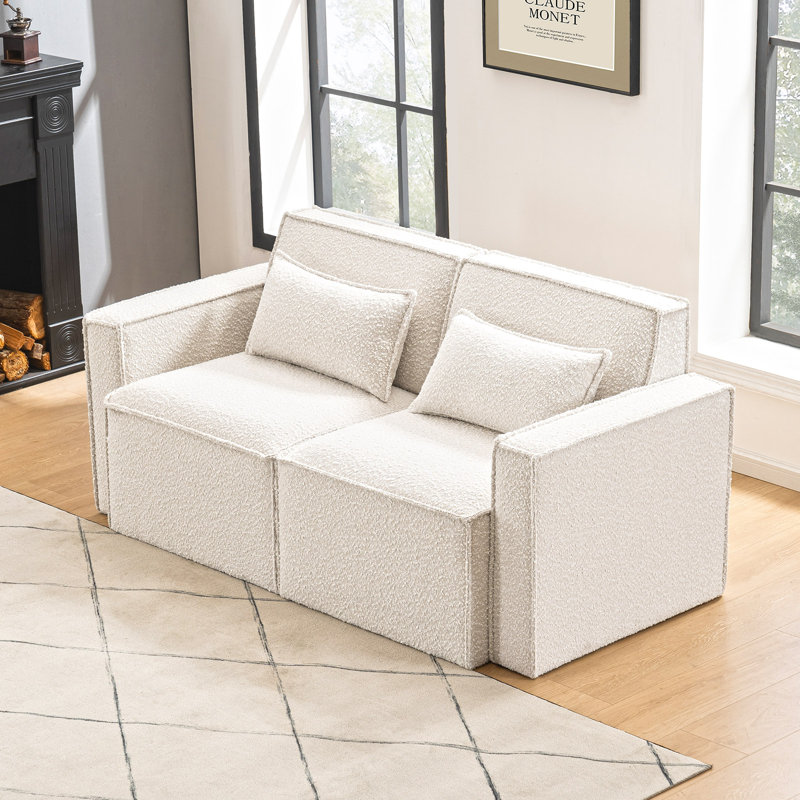 Taufner 66'' Square Arm Modular Loveseat, White Polyester Blend
