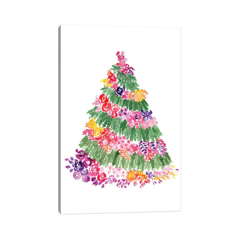 Floral Christmas Tree by Blursbyai - Gallery-Wrapped Canvas Giclée on Canvas, 66.04 cm H x 45.72 cm W x 1.91 cm D, Canvas