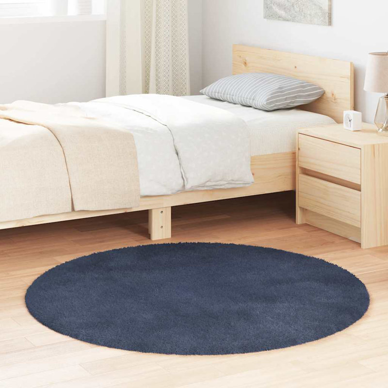 Shaggy Rug High Pile NAVARRA Navy Polyester, Round 120cm
