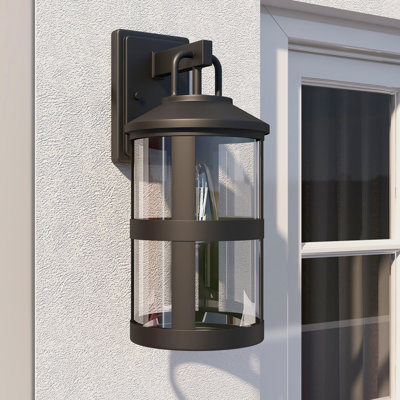 1-Light 14.58"H Matte Black Finish Outdoor Wall Lantern Sconce