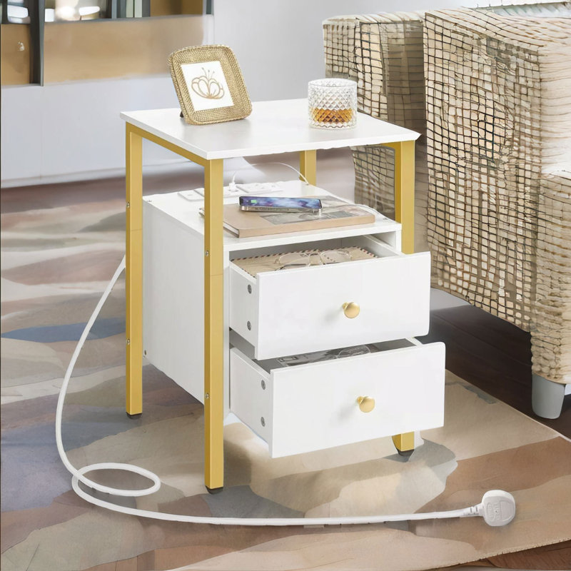 2 Drawer Smart Bedside Table With Power And USB Outlets